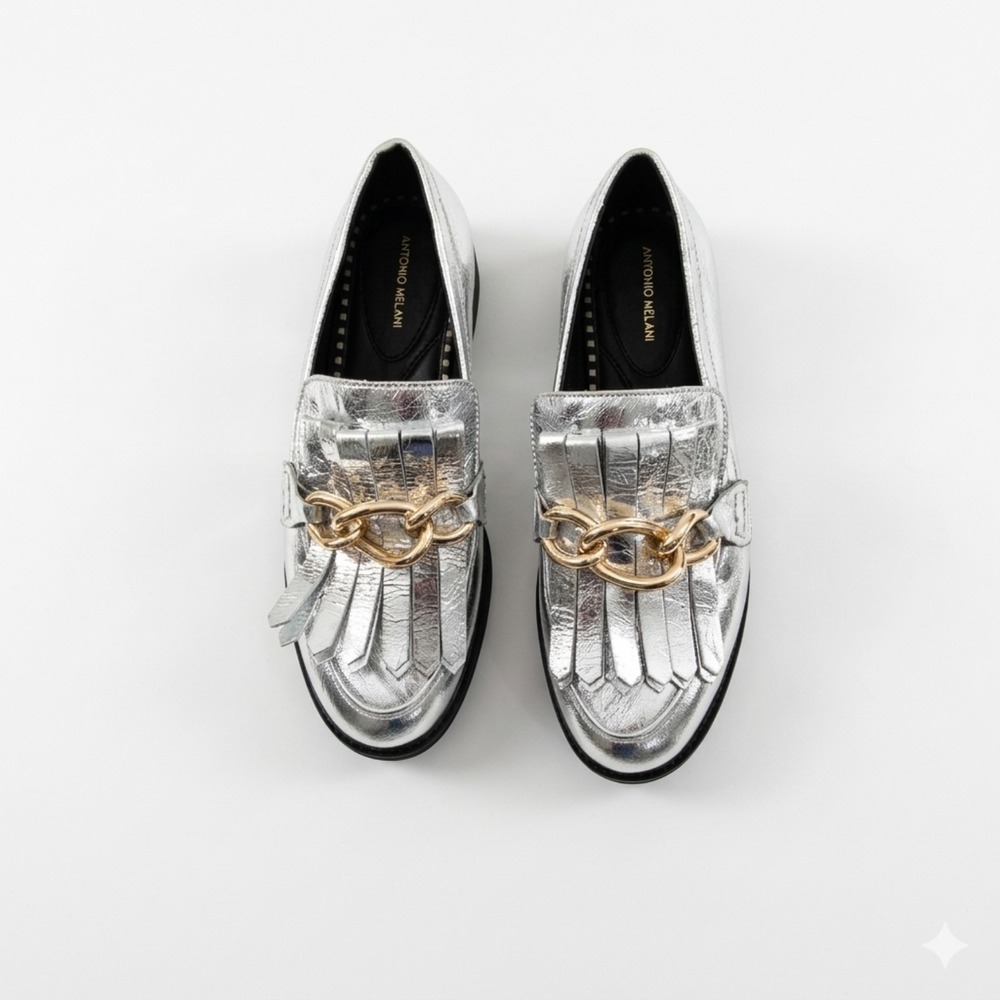 Antonio Melani Silver Metallic Loafers Size 8.5